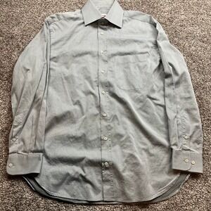 Armani  Dress Shirt Mens 15 39 Blue Pattern Italy Cotton weave herringbone